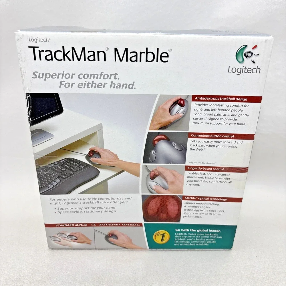 Logitech TrackMan Marble Trackball Mouse USB 910-000806 NIB Sealed